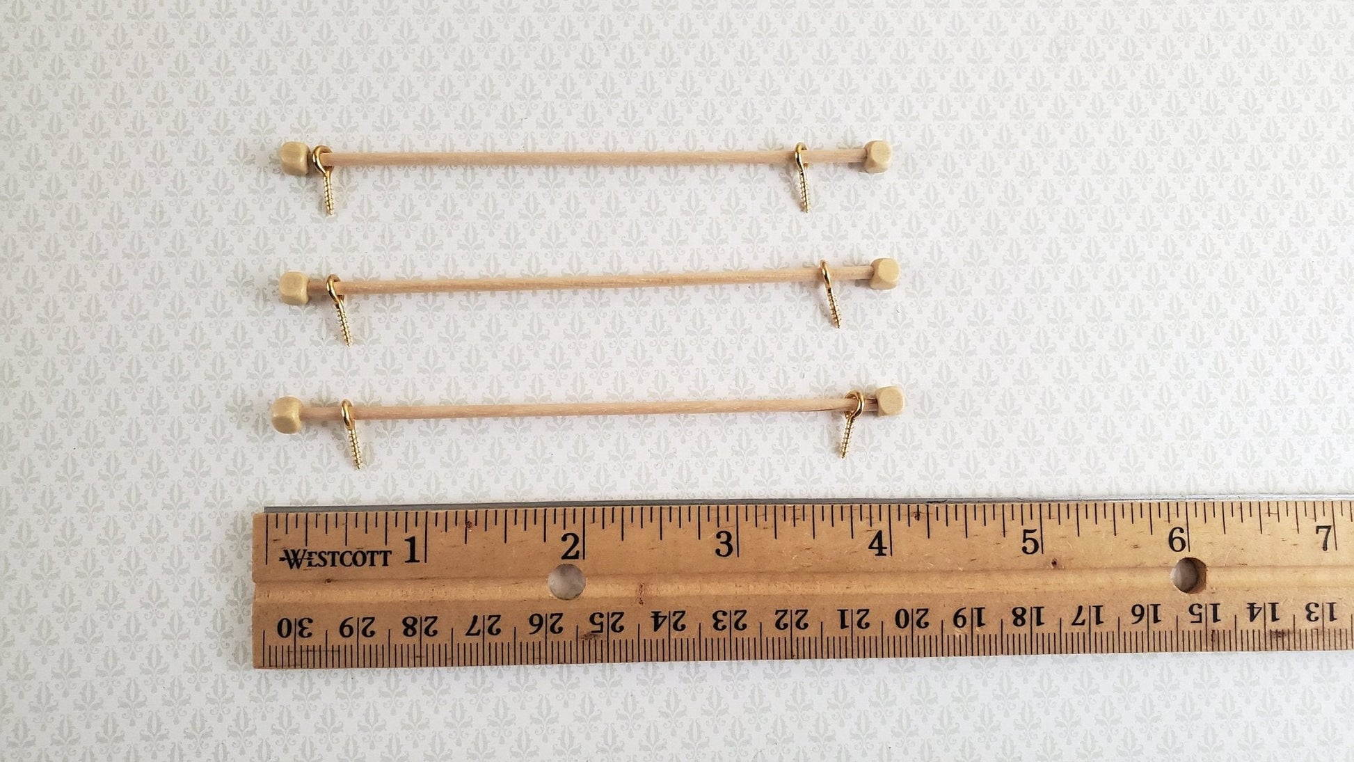 Dollhouse Miniature Curtain Rod Wood x3 1:12 Scale 4" long - Miniature Crush