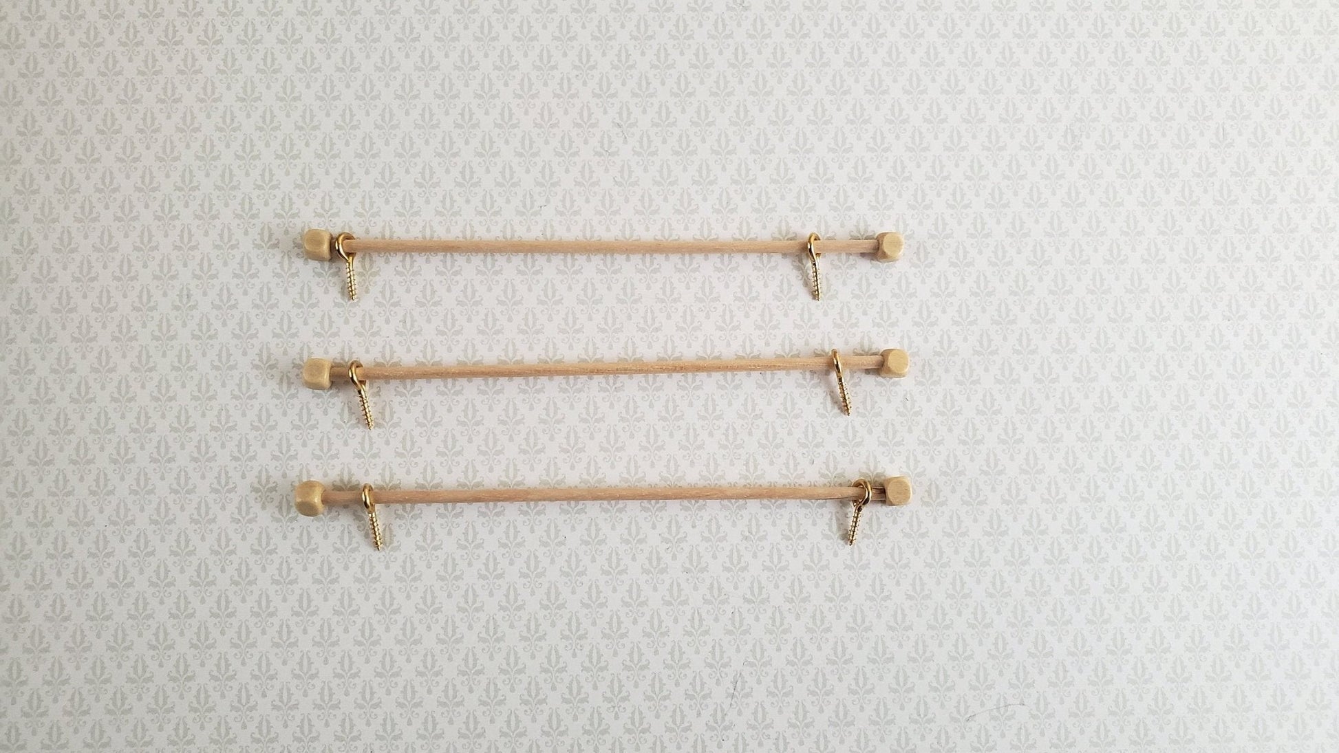 Dollhouse Miniature Curtain Rod Wood x3 1:12 Scale 4" long - Miniature Crush