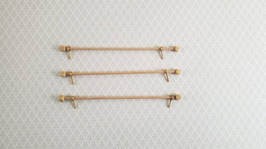 Dollhouse Miniature Curtain Rod Wood x3 1:12 Scale 4" long - Miniature Crush