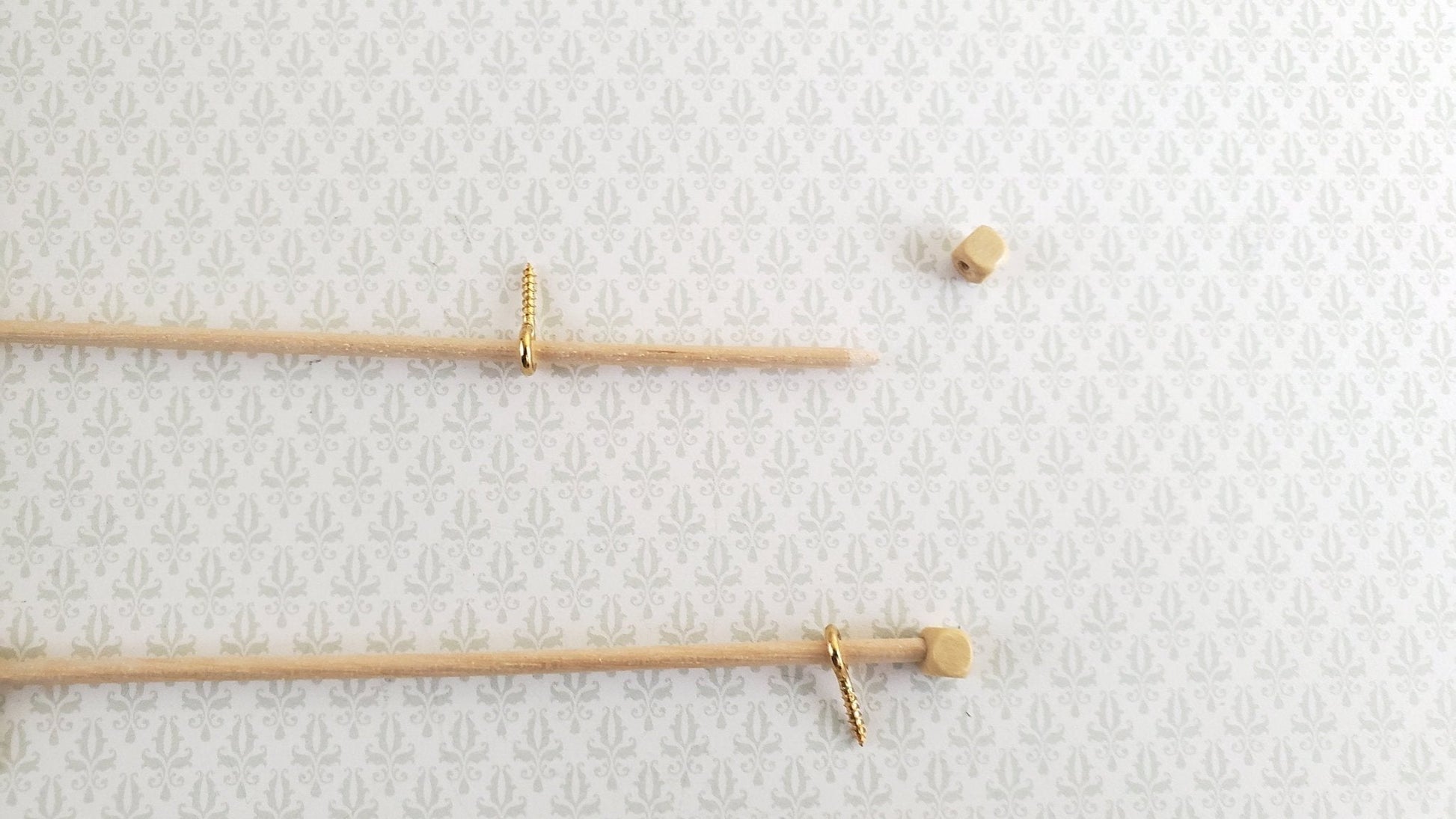 Dollhouse Miniature Curtain Rod Wood x3 1:12 Scale 4" long - Miniature Crush