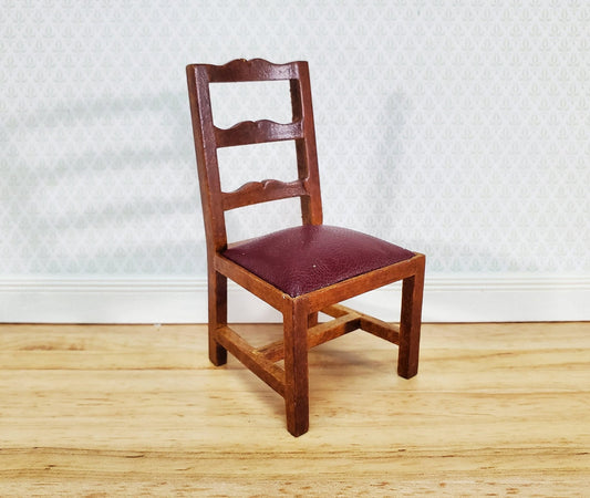 Dollhouse Miniature Dining Chair Faux Leather Seat 1:12 Scale Walnut Finish - Miniature Crush
