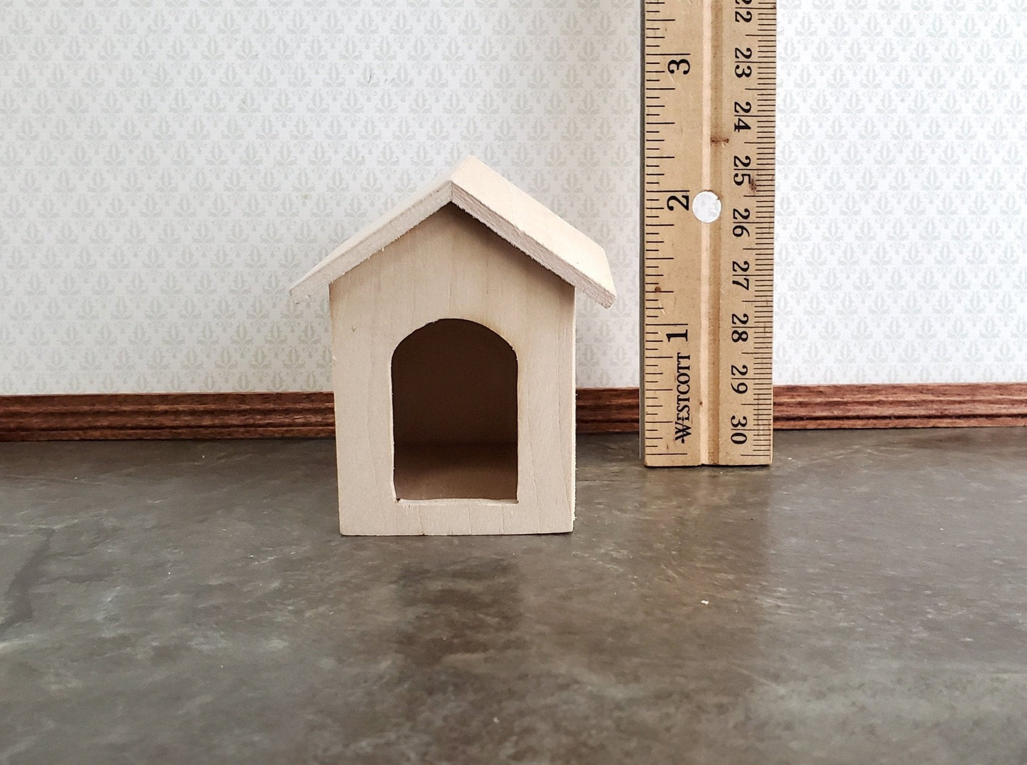 Dollhouse Miniature Dog House Kennel Small Unpainted Wood 1:12 Scale - Miniature Crush