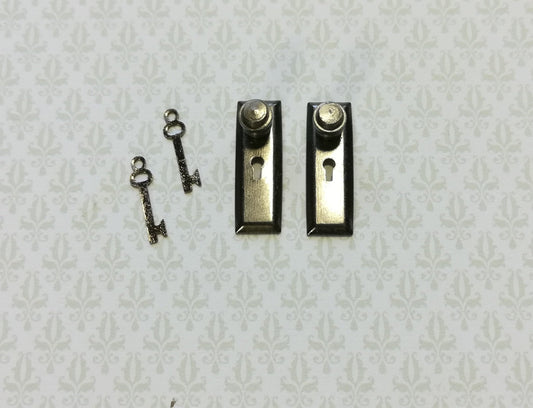 Dollhouse Miniature Door Knobs and Plates Set with Keyhole 1:12 Scale Pewter - Miniature Crush