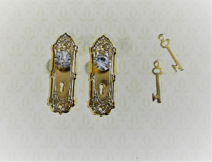 Dollhouse Miniature Doorknobs Gold Fancy Crystal Knobs Metal 1:12 Scale CLA05687 - Miniature Crush