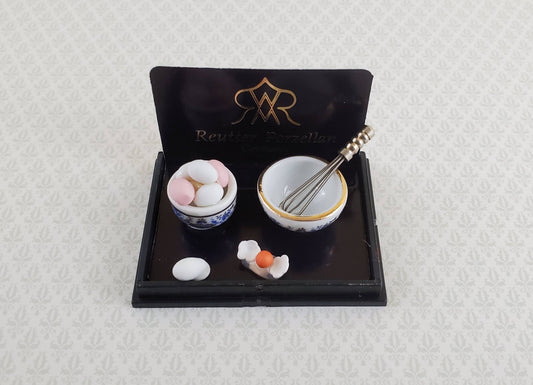 Dollhouse Miniature Eggs & Whisk in Mixing Bowls Reutter Porcelain 1:12 Scale - Miniature Crush