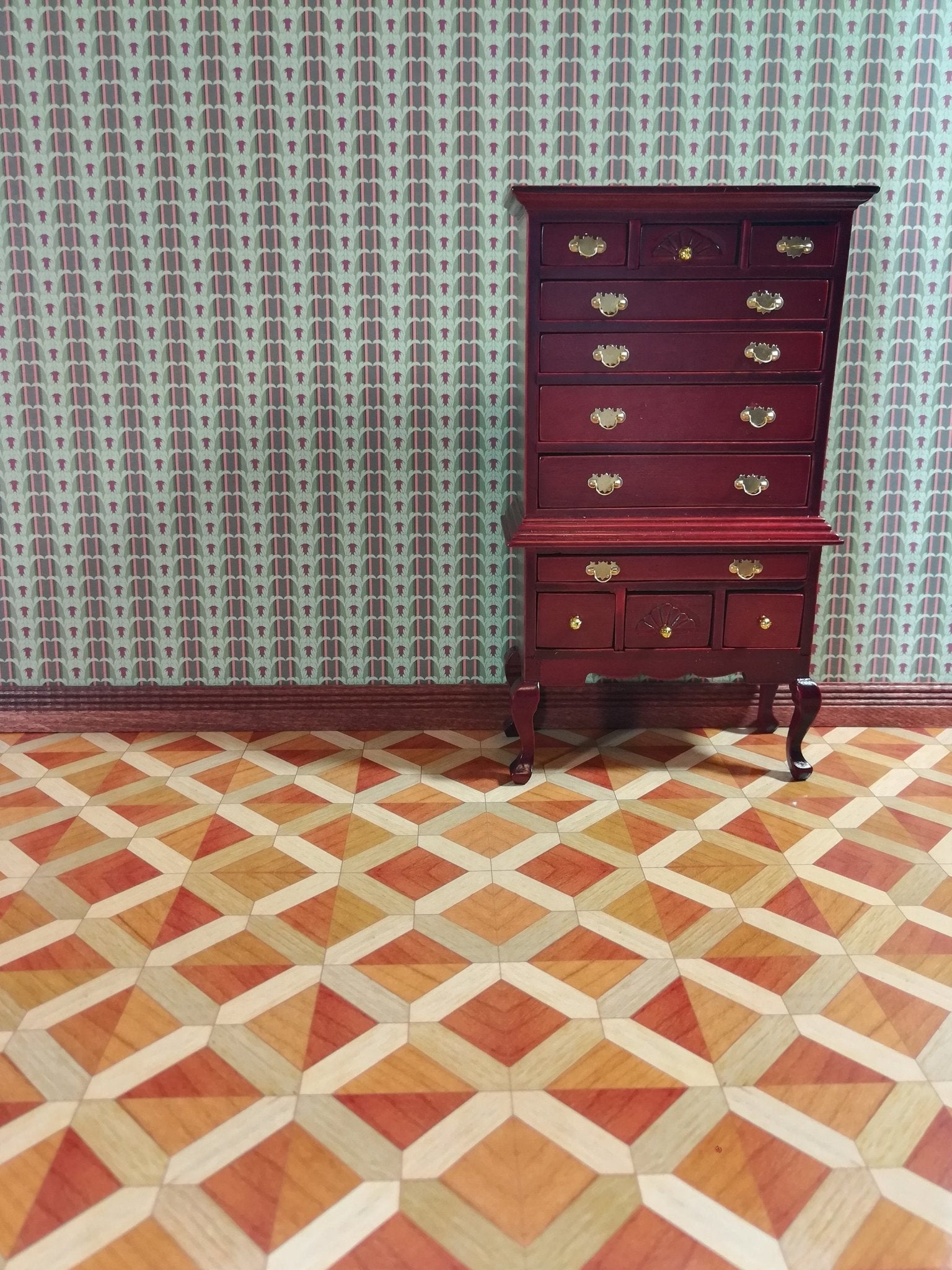 Dollhouse Miniature Faux Wood Parquet Flooring Heavy Paper Sheet 1:12 Scale - Miniature Crush
