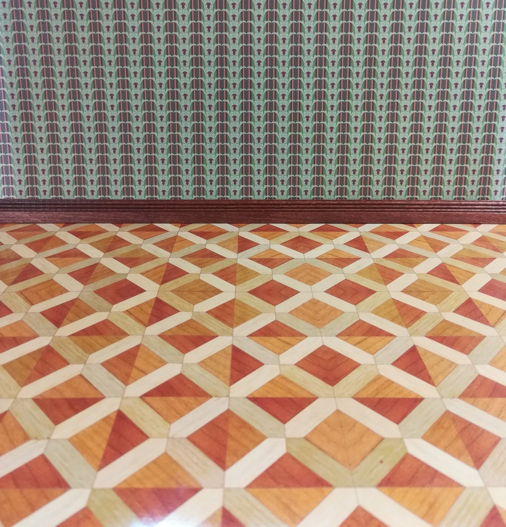 Dollhouse Miniature Faux Wood Parquet Flooring Heavy Paper Sheet 1:12 Scale - Miniature Crush