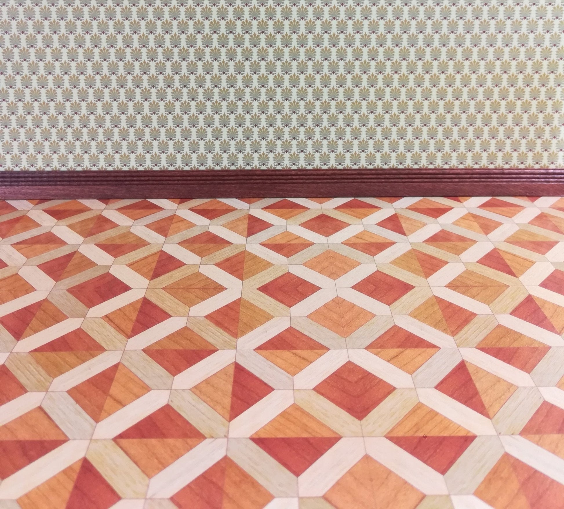 Dollhouse Miniature Faux Wood Parquet Flooring Heavy Paper Sheet 1:12 Scale - Miniature Crush