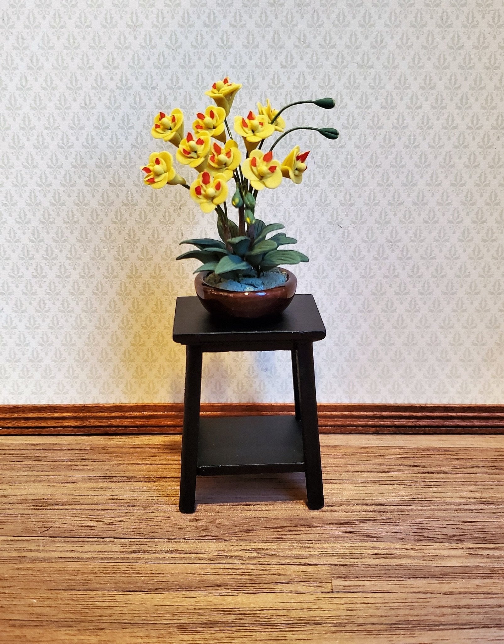 Dollhouse Miniature Fern or Plant Stand Side Table Black 1:12 Scale Furniture - Miniature Crush