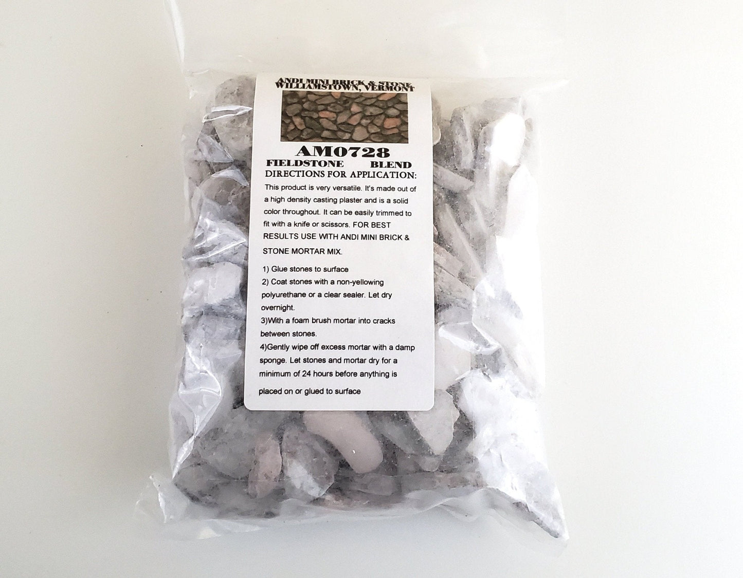 Dollhouse Miniature Fieldstone Cobblestone Gray Blend by Andi Mini Brick & Stone 1:12 Scale 72 sq in AM0728 - Miniature Crush