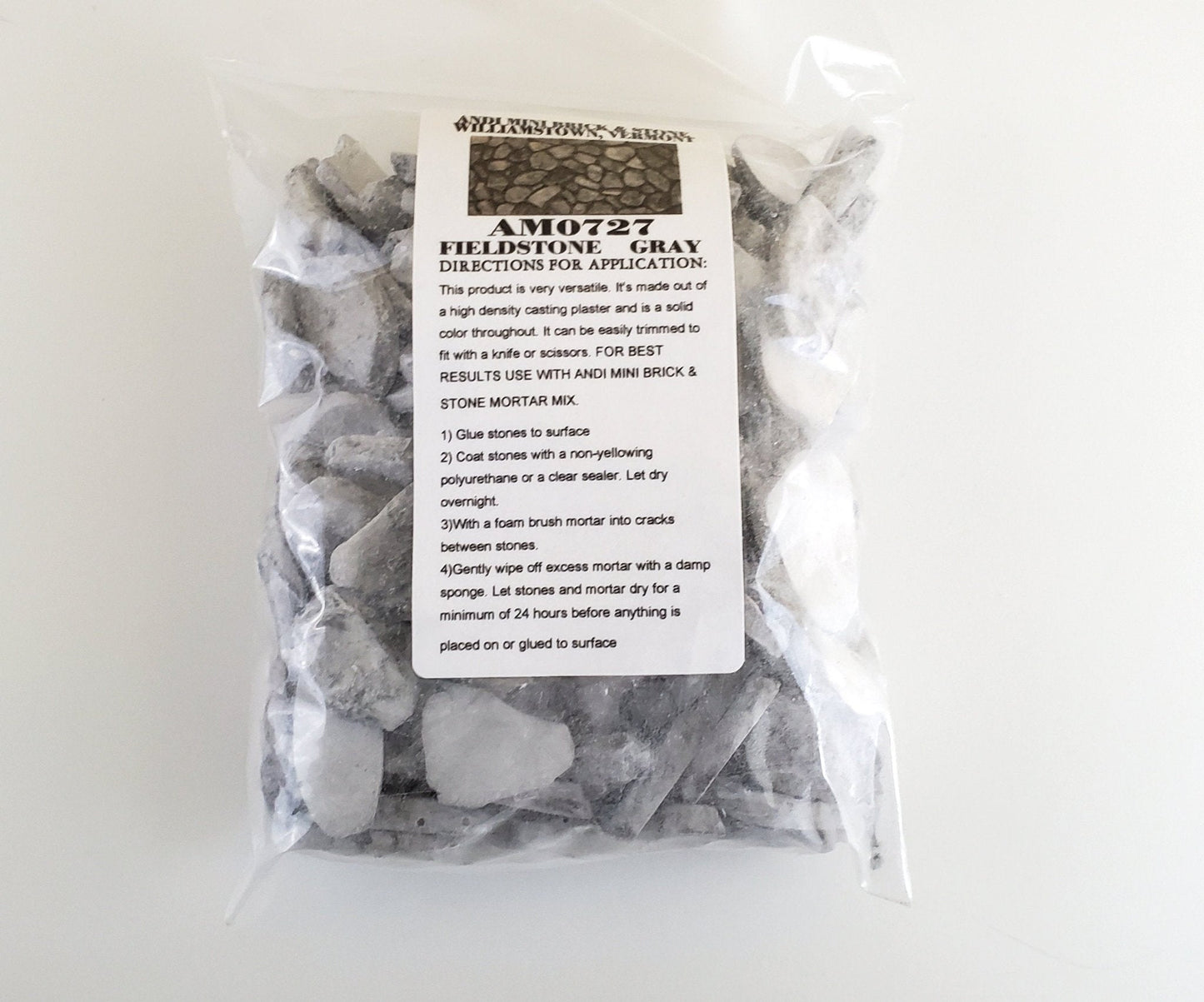 Dollhouse Miniature Fieldstone Cobblestone Gray by Andi Mini Brick & Stone 1:12 Scale 72 sq in AM0727 - Miniature Crush