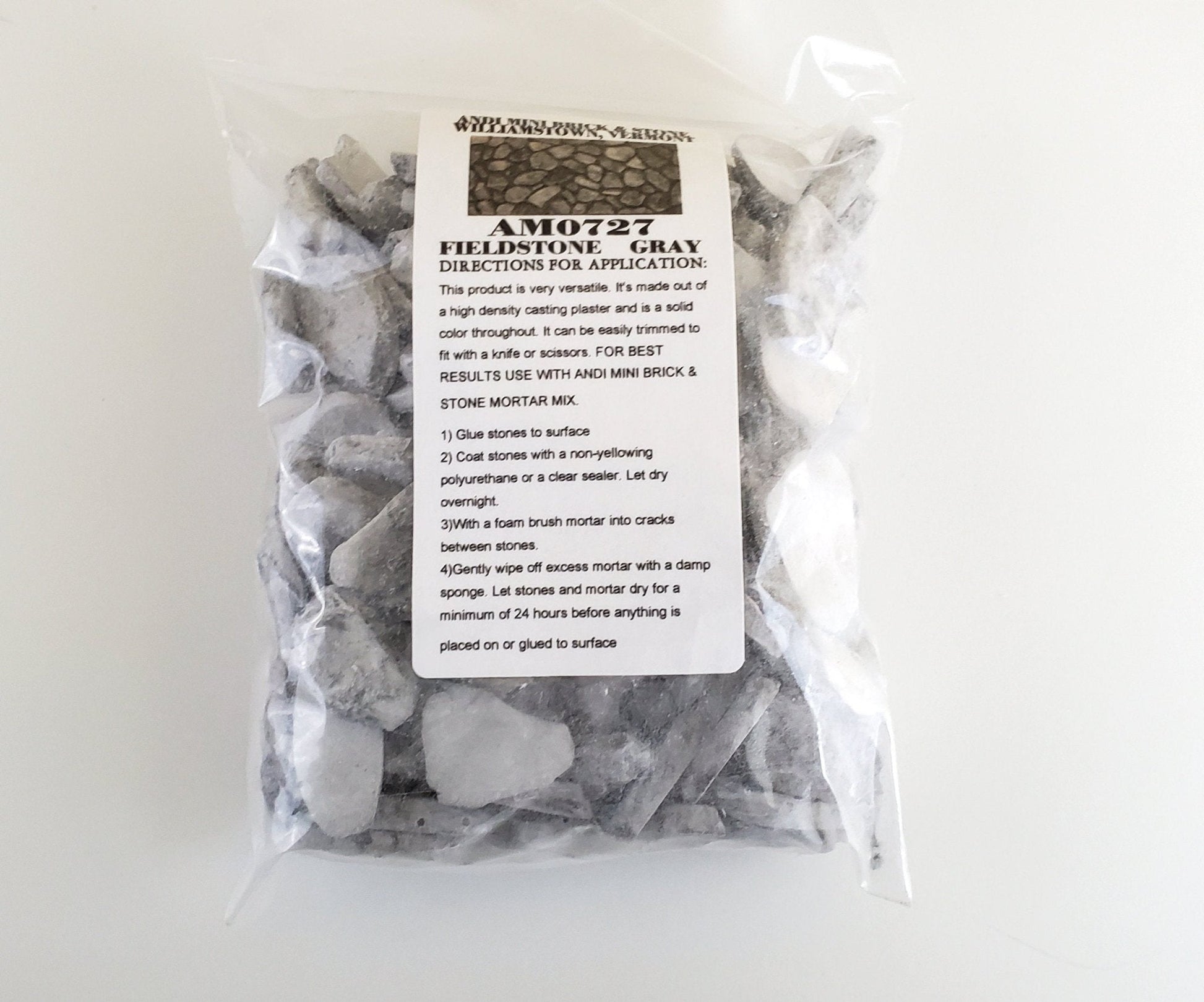 Dollhouse Miniature Fieldstone Cobblestone Gray by Andi Mini Brick & Stone 1:12 Scale 72 sq in AM0727 - Miniature Crush
