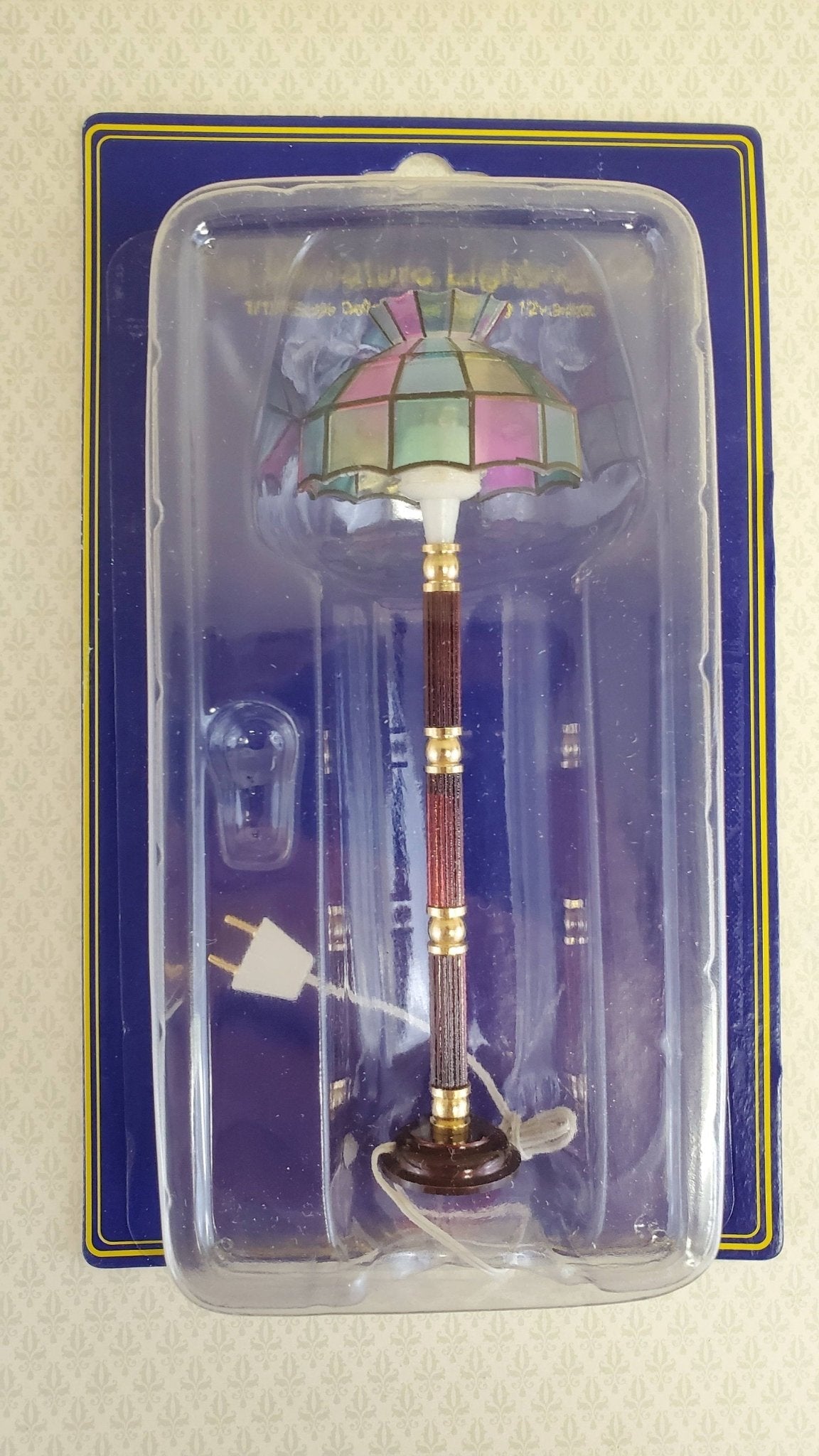 Dollhouse Miniature Floor Lamp Stained Glass Style 12 Volt with Plug 1:12 Scale - Miniature Crush