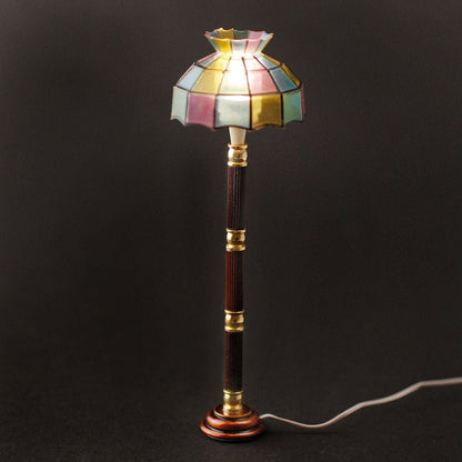 Dollhouse Miniature Floor Lamp Stained Glass Style 12 Volt with Plug 1:12 Scale - Miniature Crush