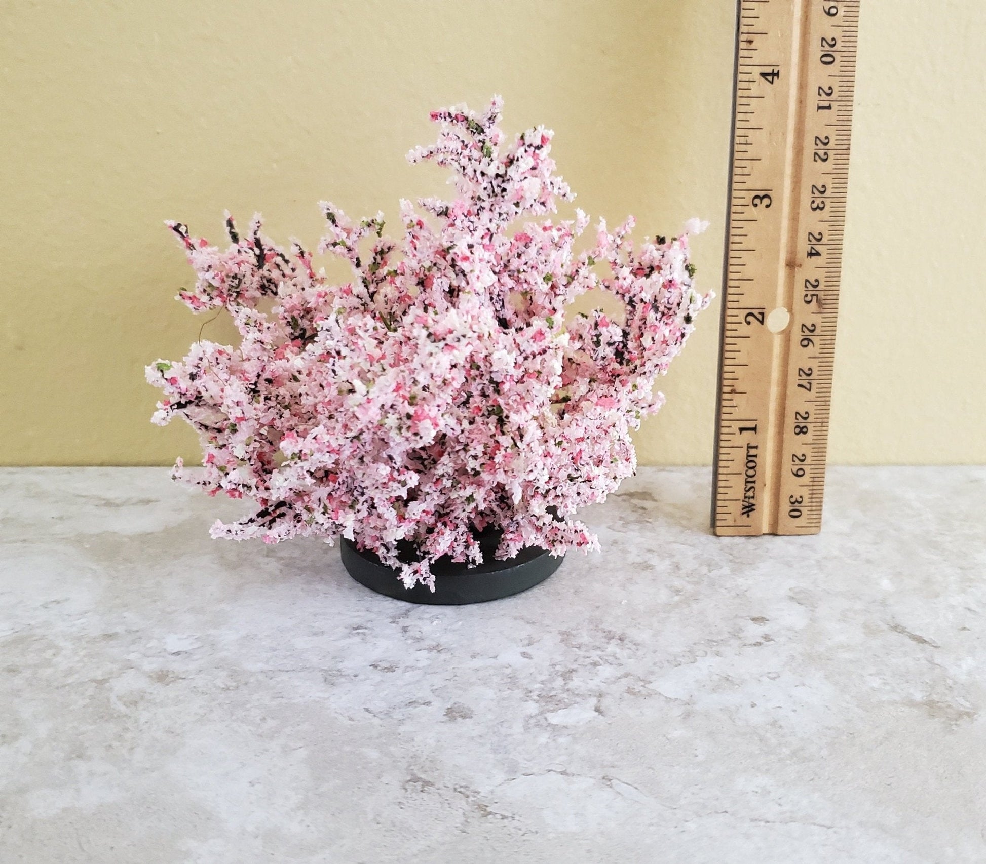 Dollhouse Miniature Flowering Shrub Bush Large Pink & White on Base 1:12 Scale - Miniature Crush