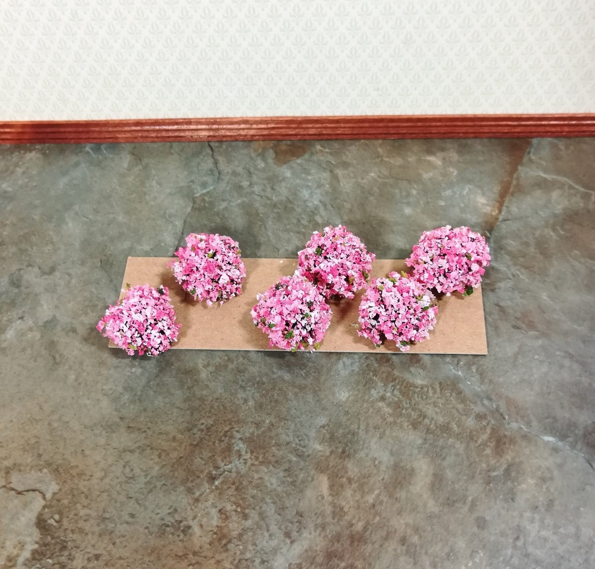 Dollhouse Miniature Flowering Shrub Pink & White Small Bush Round 1:12 Scale - Miniature Crush