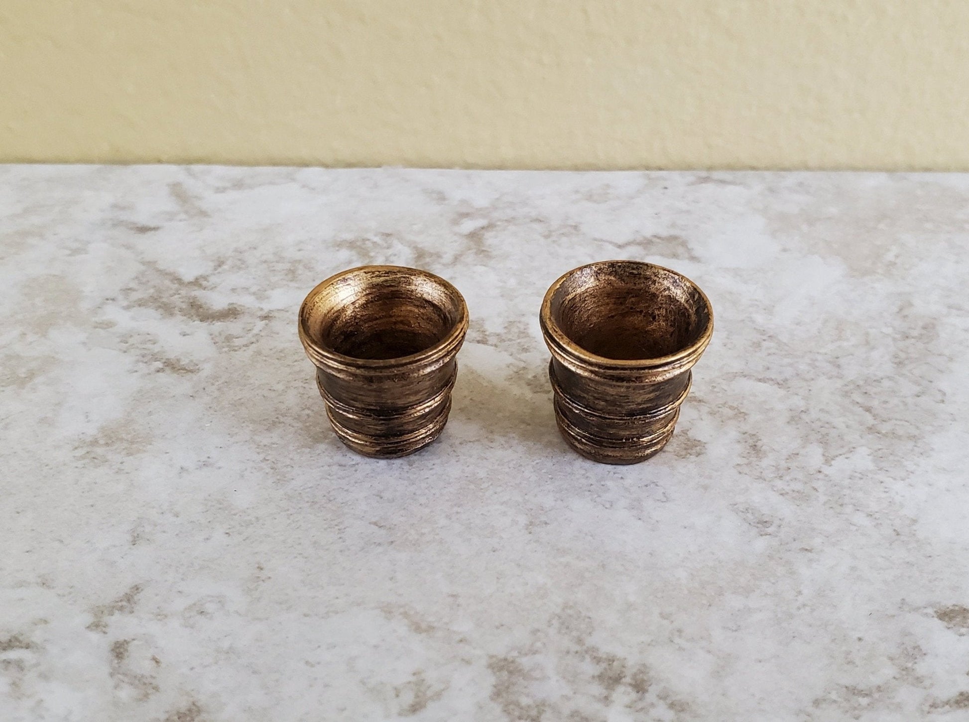 Dollhouse Miniature Garden Pots Small Aged Gold Finish Planters x2 1:12 Scale A4097GD by Falcon - Miniature Crush