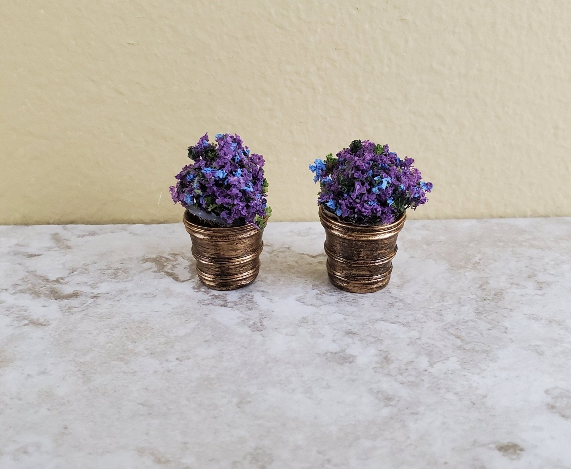 Dollhouse Miniature Garden Pots Small Aged Gold Finish Planters x2 1:12 Scale A4097GD by Falcon - Miniature Crush