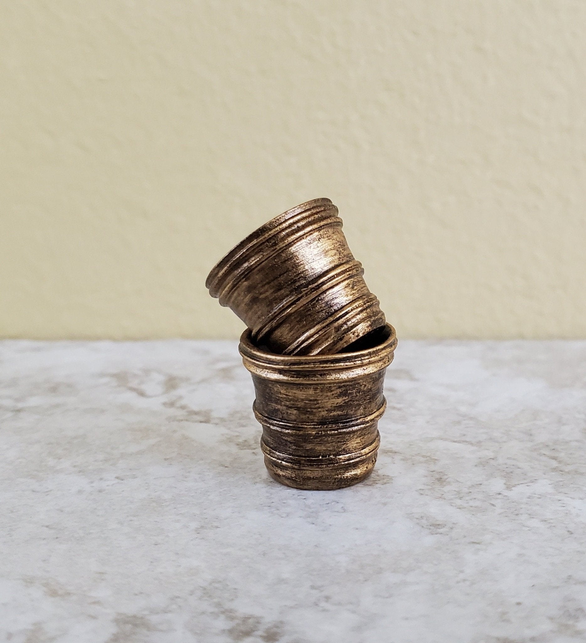 Dollhouse Miniature Garden Pots Small Aged Gold Finish Planters x2 1:12 Scale A4097GD by Falcon - Miniature Crush