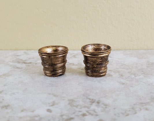Dollhouse Miniature Garden Pots Small Aged Gold Finish Planters x2 1:12 Scale A4097GD by Falcon - Miniature Crush