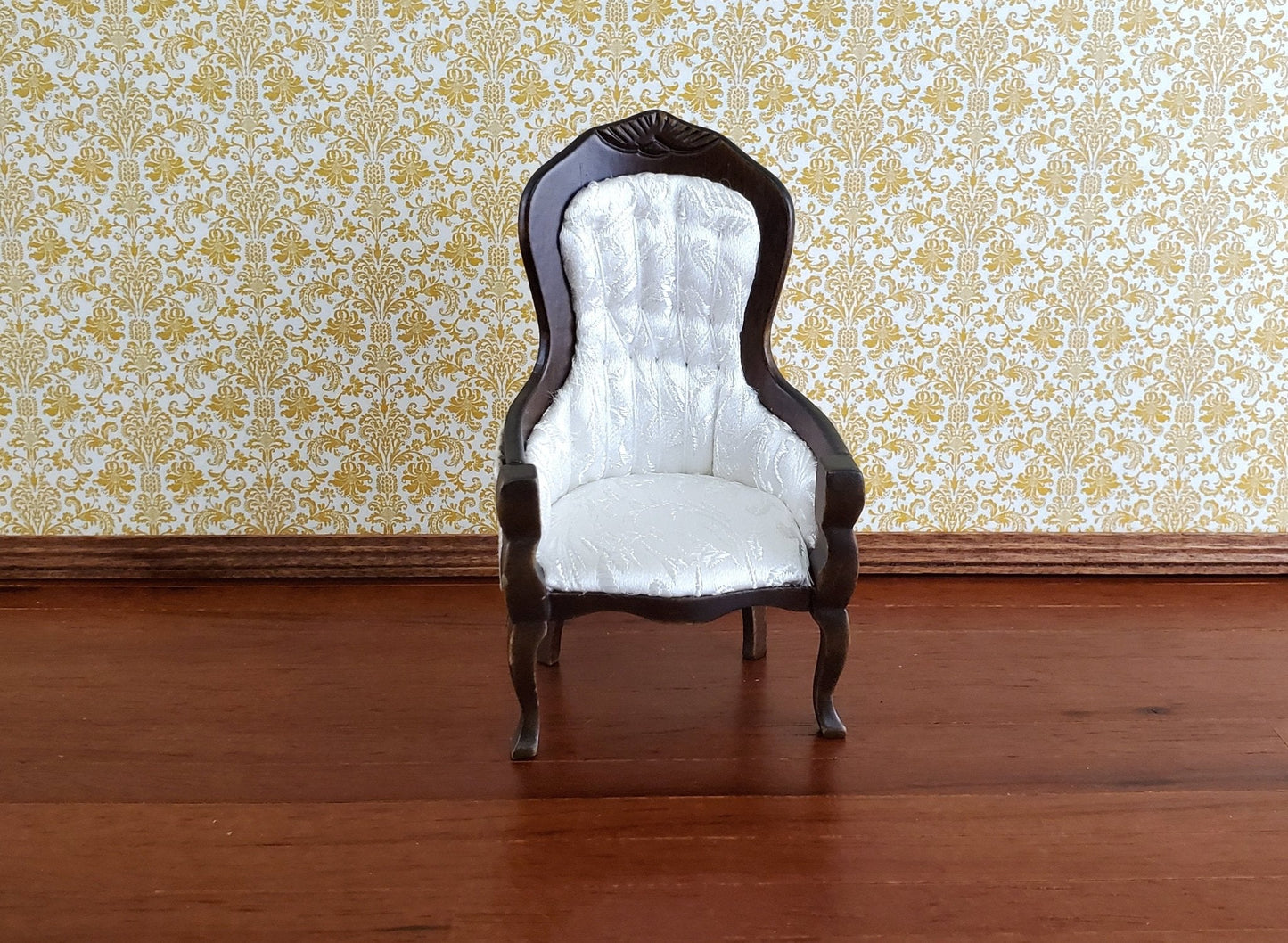 Dollhouse Miniature Gentlemen's Chair Victorian White Dark Walnut Finish 1:12 Scale Furniture - Miniature Crush