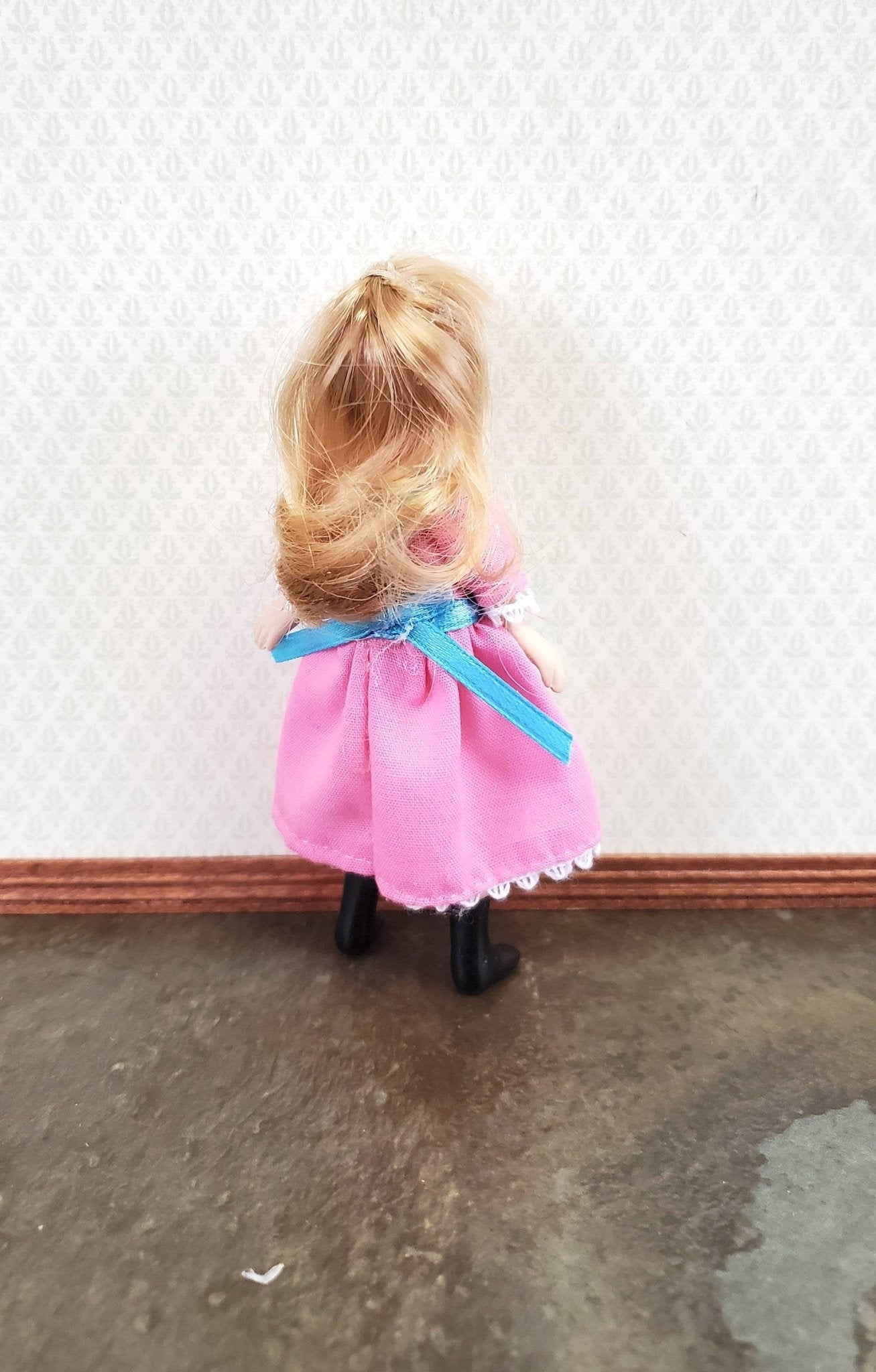 Dollhouse Miniature Girl Doll Porcelain Poseable 1:12 Scale Pink Dress - Miniature Crush