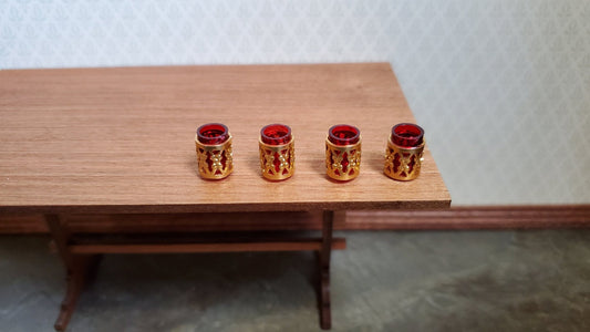 Dollhouse Miniature Glasses Red with Gold Wrap Fancy x4 1:12 Scale Chrysnbon - Miniature Crush
