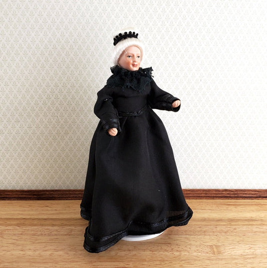 Dollhouse Miniature Grandma Porcelain Doll Victorian Black Dress 1:12 Scale - Miniature Crush