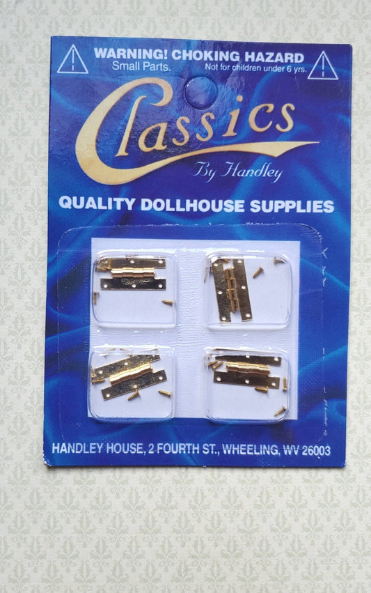 Dollhouse Miniature H Hinges Working Brass Gold x4 Gold 1:12 Scale Includes Nails - Miniature Crush