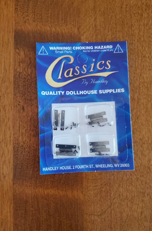 Dollhouse Miniature H Hinges Working Pewter x4 1:12 Scale Includes Nails - Miniature Crush