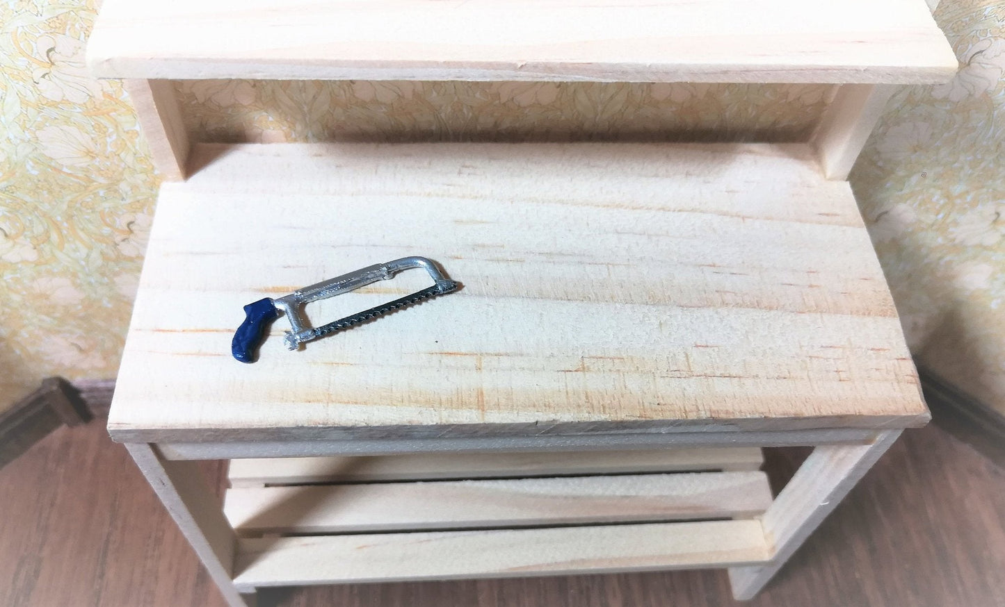 Dollhouse Miniature Hacksaw with Blue Handle 1:12 Scale Tool Metal Saw - Miniature Crush