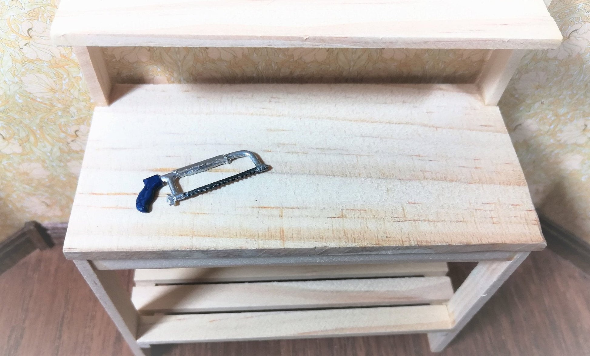 Dollhouse Miniature Hacksaw with Blue Handle 1:12 Scale Tool Metal Saw - Miniature Crush