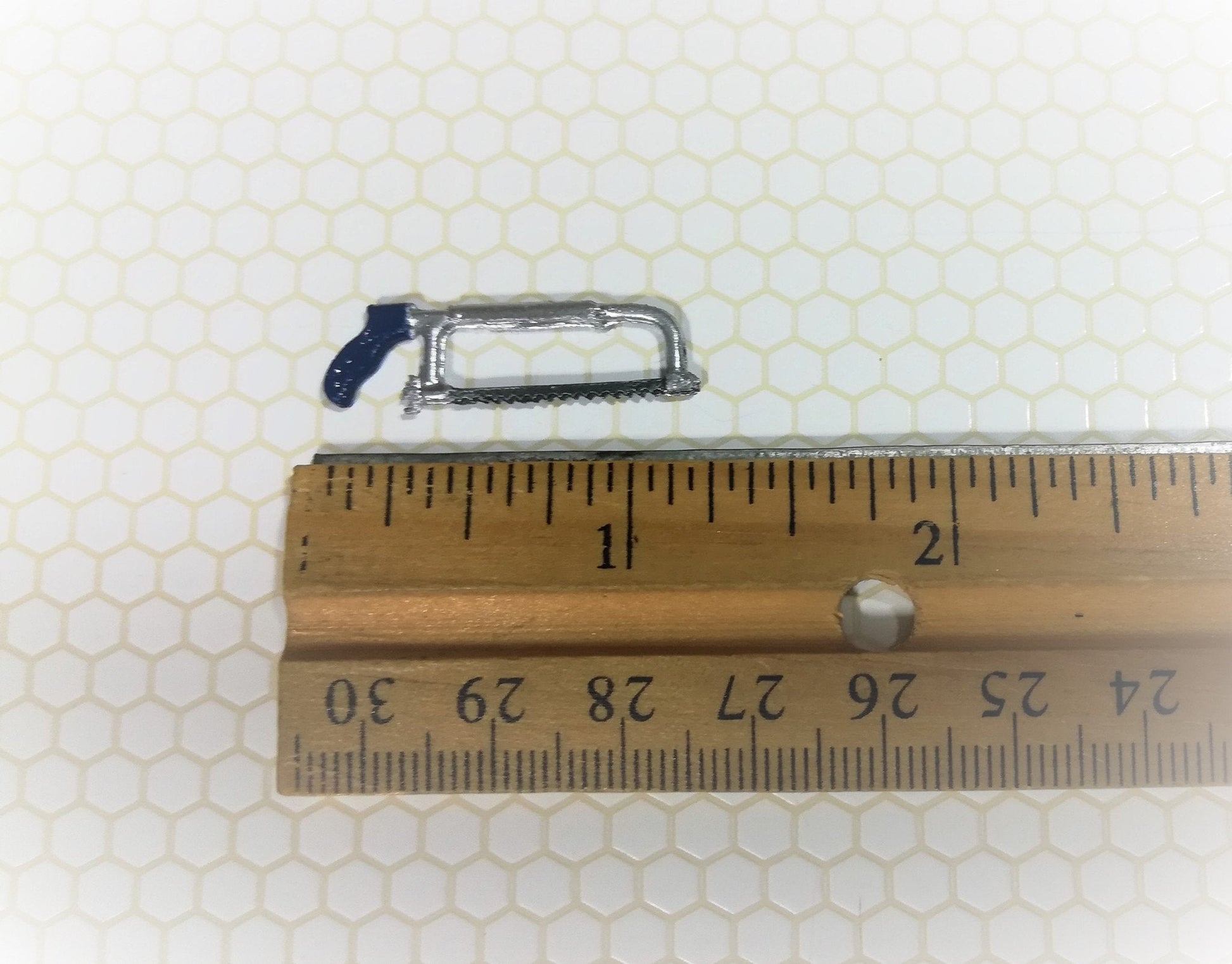 Dollhouse Miniature Hacksaw with Blue Handle 1:12 Scale Tool Metal Saw - Miniature Crush