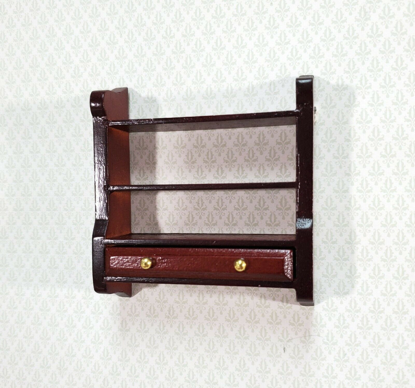 Dollhouse Miniature Hanging Shelf with Drawer 1:12 Scale Furniture Mahogany - Miniature Crush