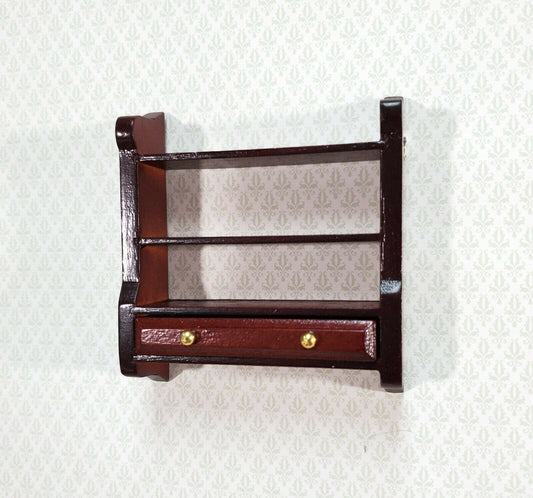 Dollhouse Miniature Hanging Shelf with Drawer 1:12 Scale Furniture Mahogany - Miniature Crush