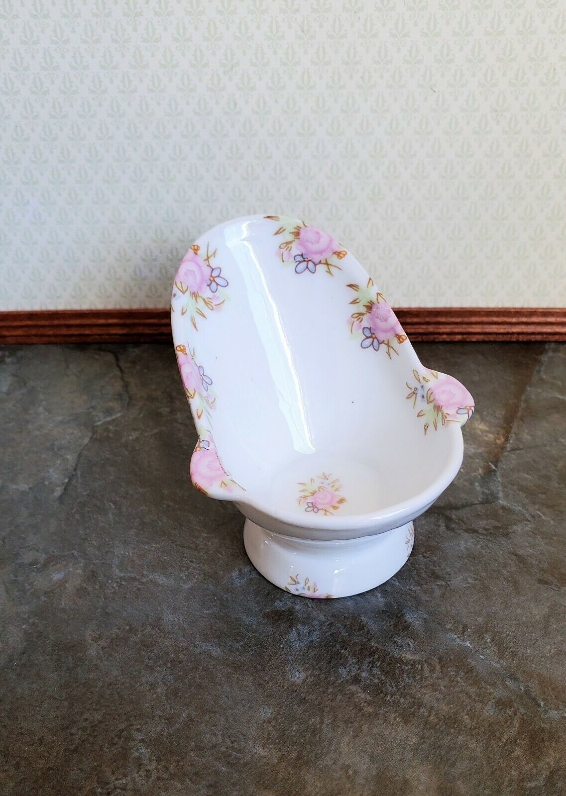 Dollhouse Miniature Hip Bathtub Ceramic Tub Small Pink Floral Design 1:12 Scale - Miniature Crush