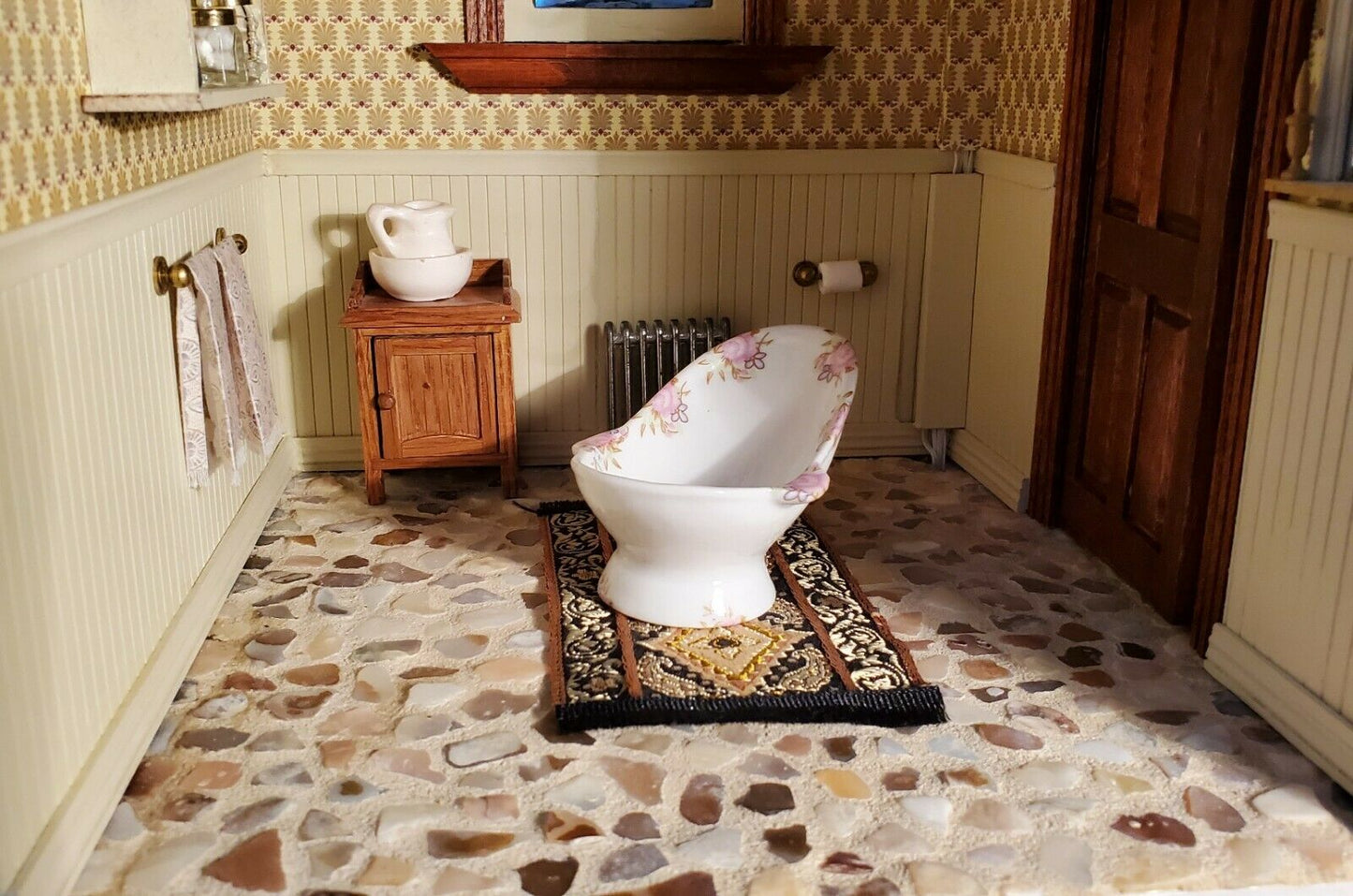 Dollhouse Miniature Hip Bathtub Ceramic Tub Small Pink Floral Design 1:12 Scale - Miniature Crush