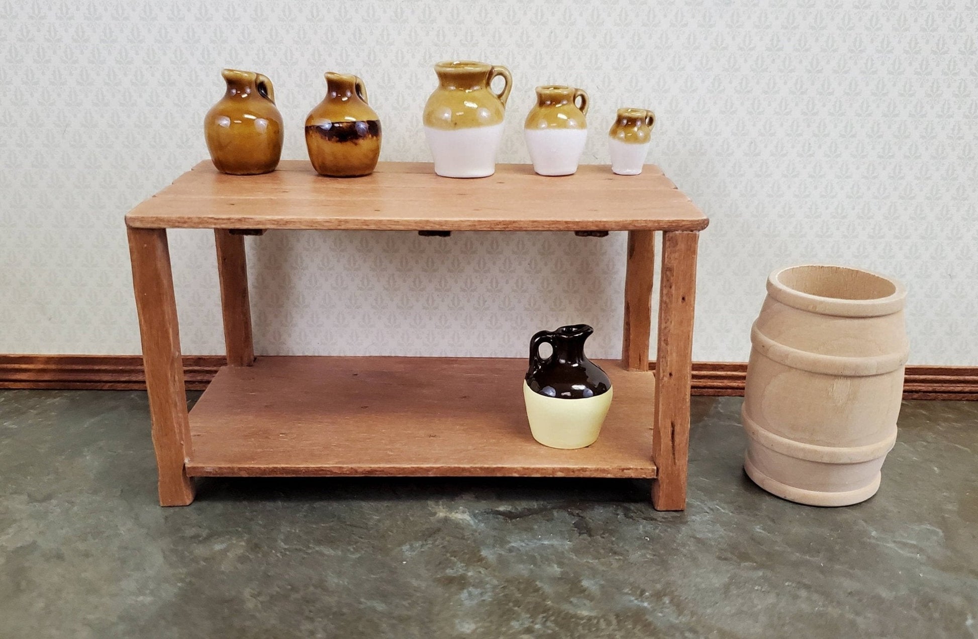Dollhouse Miniature Jug with Handle Brown & Cream Resin Crock x2 1" 1:12 Scale Accessory - Miniature Crush