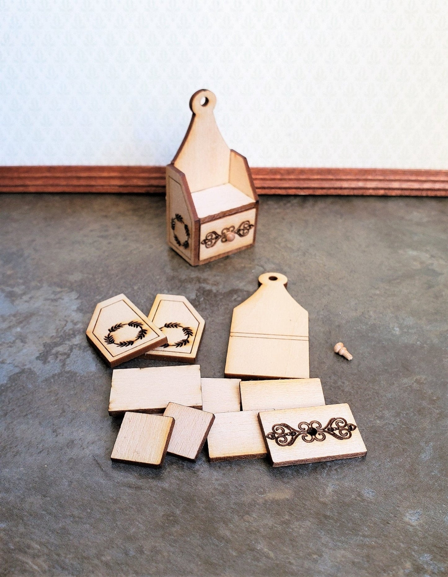 Dollhouse Miniature KIT Candle Box Shelf with Drawer DIY KIT 1:12 Scale - Miniature Crush