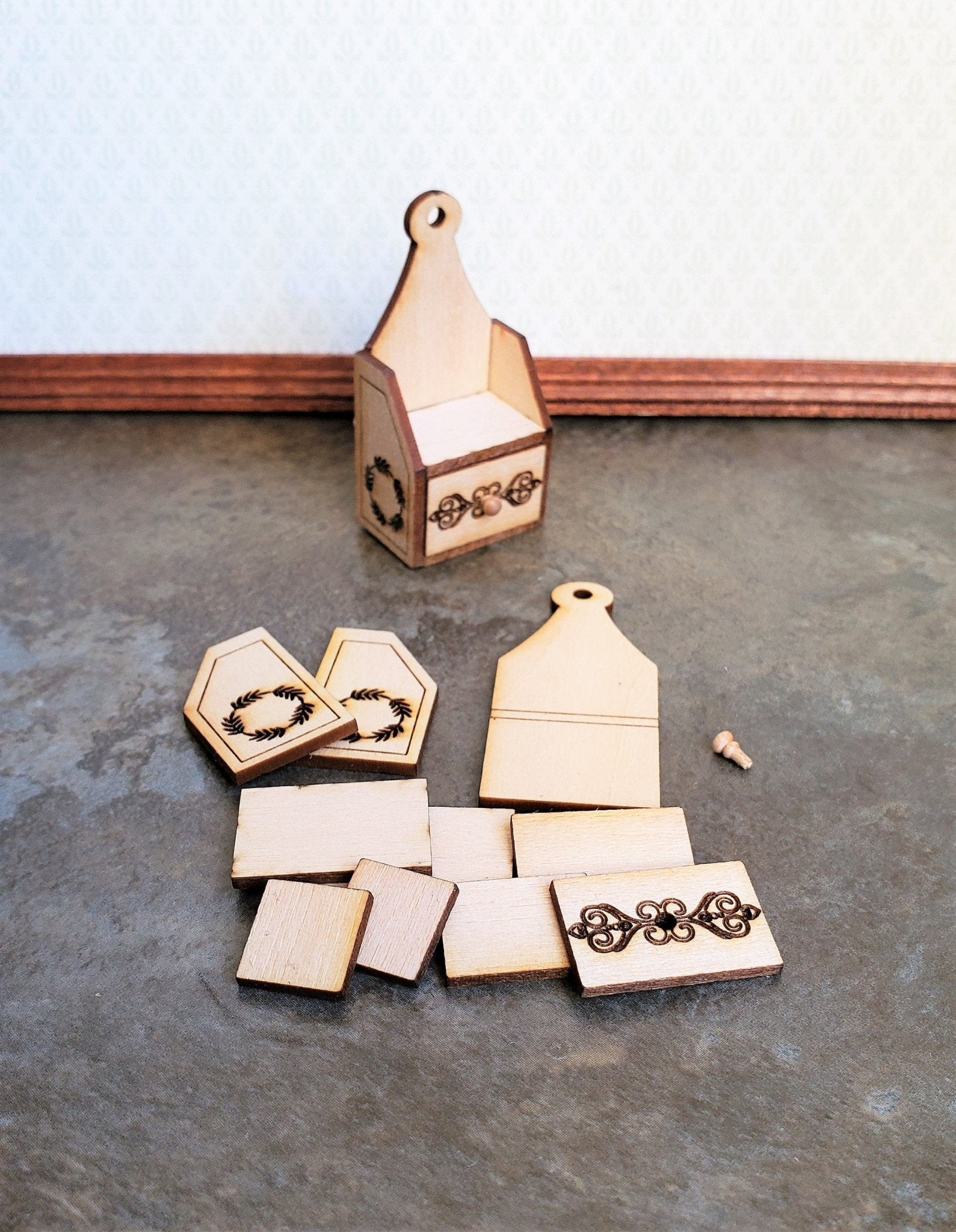 Dollhouse Miniature KIT Candle Box Shelf with Drawer DIY KIT 1:12 Scale - Miniature Crush