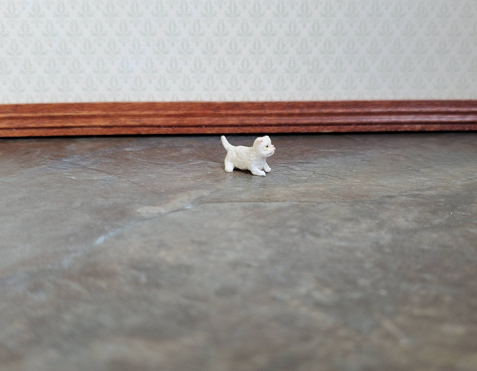 Dollhouse Miniature Kitten White Persian Playing 1:24 Scale Animals Cats - Miniature Crush