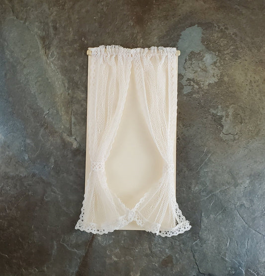 Dollhouse Miniature Lace Curtains Cream with Curtain Rod 1:12 Scale - Miniature Crush