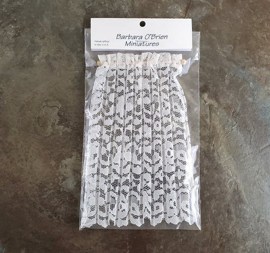 Dollhouse Miniature Lace Curtains White with Curtain Rod 1:12 Scale 6 1/2" Long - Miniature Crush