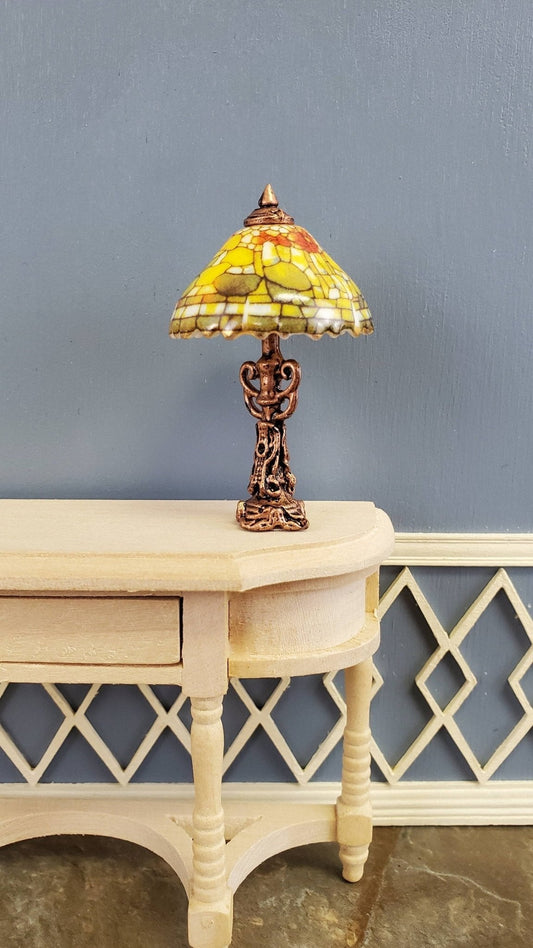 Dollhouse Miniature Lamp Non-Working Stained Glass Style Reutter Porcelain 1:12 Scale - Miniature Crush