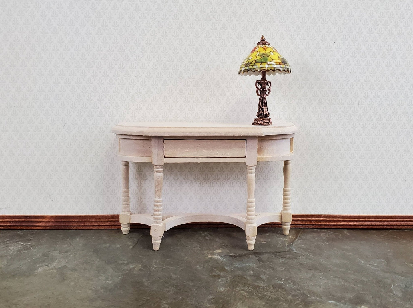 Dollhouse Miniature Lamp Non-Working Stained Glass Style Reutter Porcelain 1:12 Scale - Miniature Crush