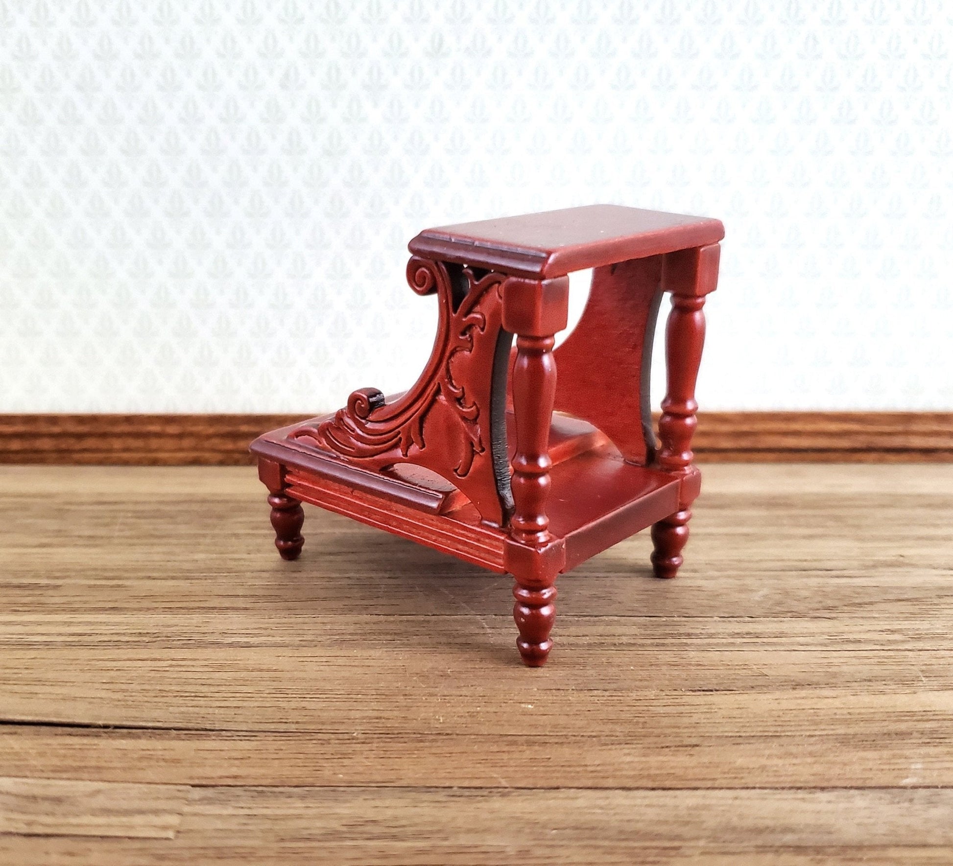 Dollhouse Miniature Library or Bed Steps 1:12 Scale Wood Mahogany Finish - Miniature Crush