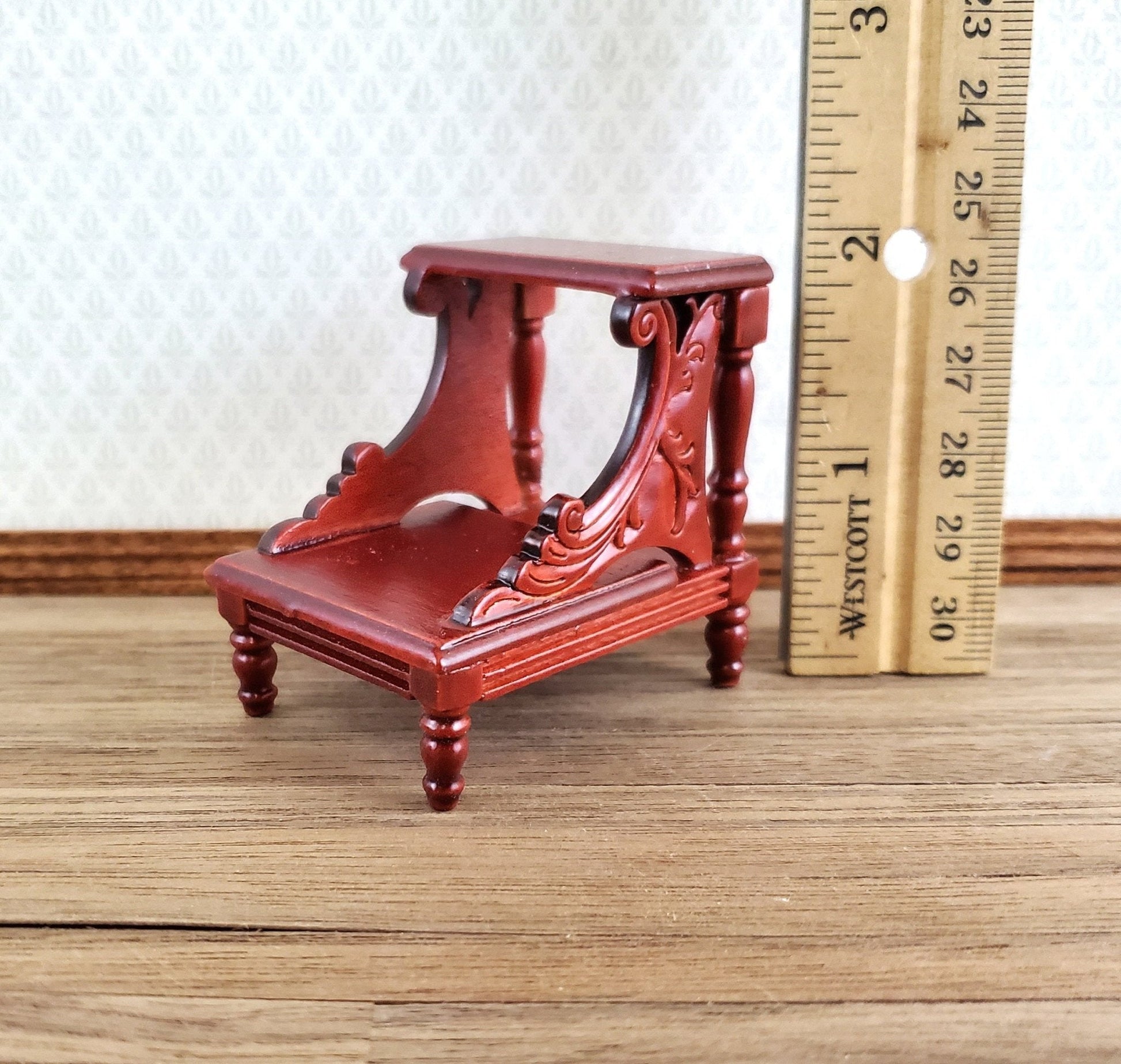 Dollhouse Miniature Library or Bed Steps 1:12 Scale Wood Mahogany Finish - Miniature Crush
