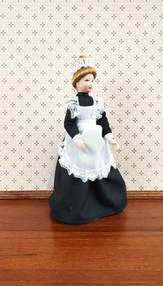 Dollhouse Miniature Maid Housekeeper Doll Porcelain Poseable 1:12 Scale w/ Apron - Miniature Crush