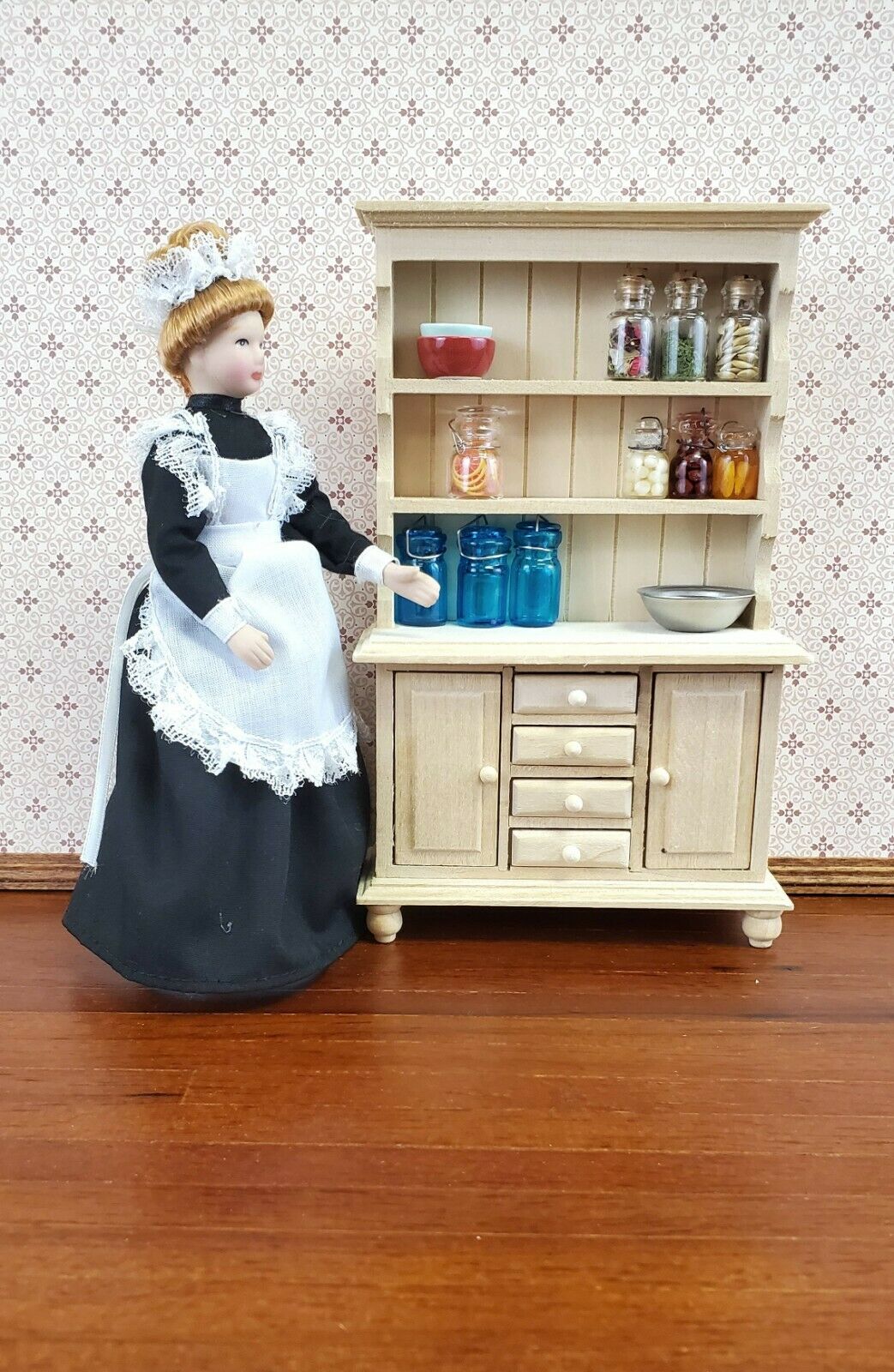 Dollhouse Miniature Maid Housekeeper Doll Porcelain Poseable 1:12 Scale w/ Apron - Miniature Crush