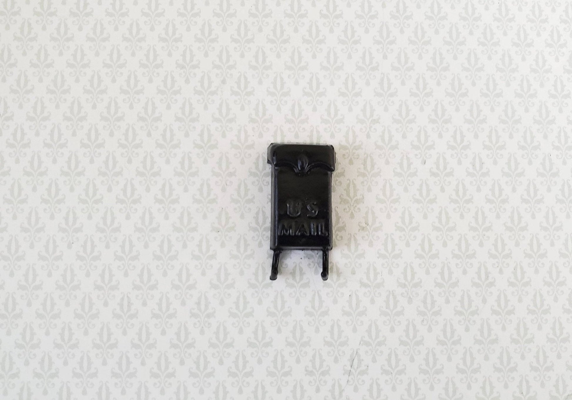 Dollhouse Miniature Mailbox Black with Newspaper Hooks 1:12 Scale Accessory - Miniature Crush